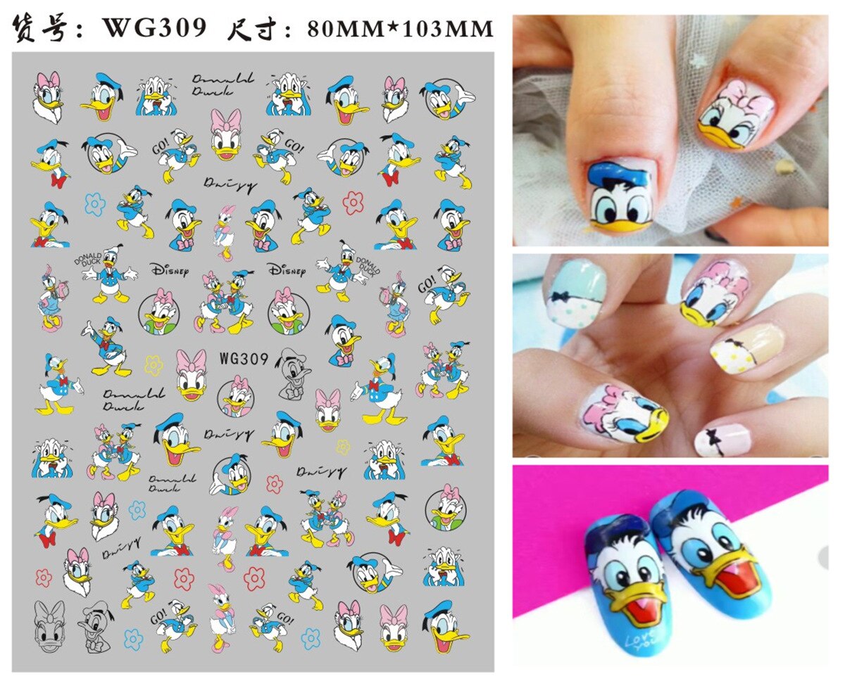 Cute Anime Character Series Nail Stickers Nail Art Supplies Disney Mickey Stitch Donald Duck 3D Stickers Nail Art Decorations