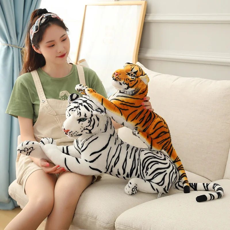 Kawaii 50-110CM Giant Life Size Tiger Plush Toy Soft Wild Animal Realistic White Brown Tiger Jaguar Doll Child Kid Birthday Gift