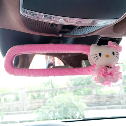 Kawaii Sanrio Anime Kt Cat Hello Kitty Plush Steering Wheel Cover Car Accessories Headrest Pillow Lumbar Pillow Plushie Seatbelt Cover Gift