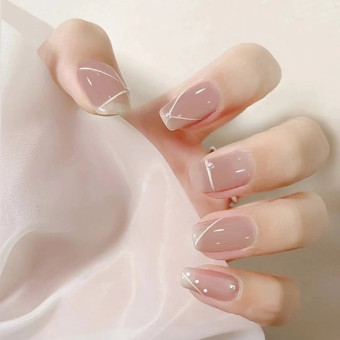 24Pcs Ballerina False Nails with Glue Short Nail Beauty Tools Press on Fake Nails Full Cover Artificial Nails Tips Manicure