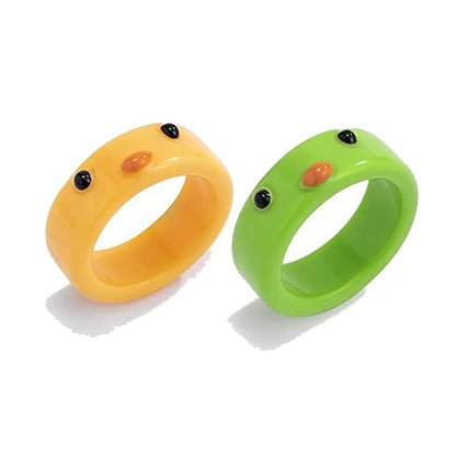 2Pc Cute Frog Rings Lover Polymer Clay Resin Acrylic Rings for Women Girls Couple Travel Ring Summer Fashion Animal Jewelry Gift