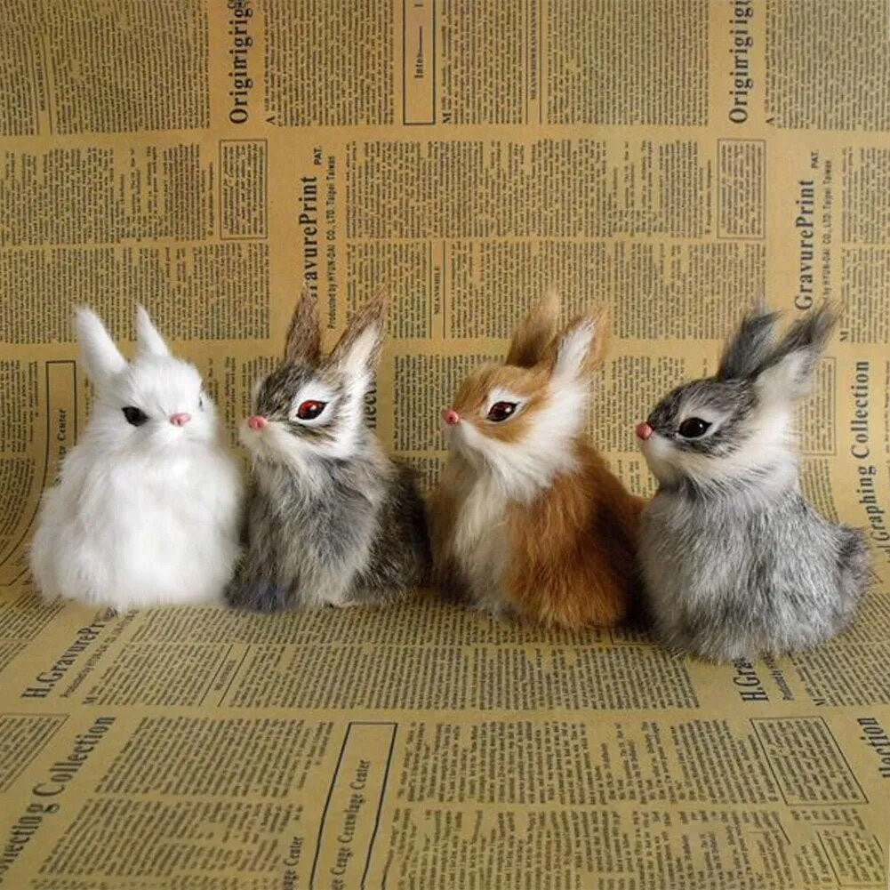 Realistic Rabbit Plush Owl Cat Fox Ornament Furs Squatting Model Home Decoration Animal World with Static Action Figures Gift for Kid