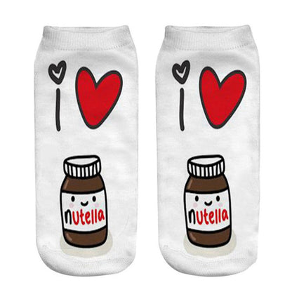 Women Funny Cute 3D Print Foods White Nutella Character Socks Unisex Happy Cartoon Donuts Biscuit Dessert Gift Sokken Dropship