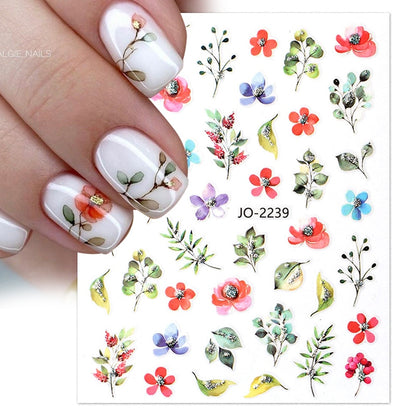 Harunouta Simple Flowers 3D Nail Stickers Gold Heart French Tip Lines Leopard Print Design Adhesive Sliders Manicure Nail Decals