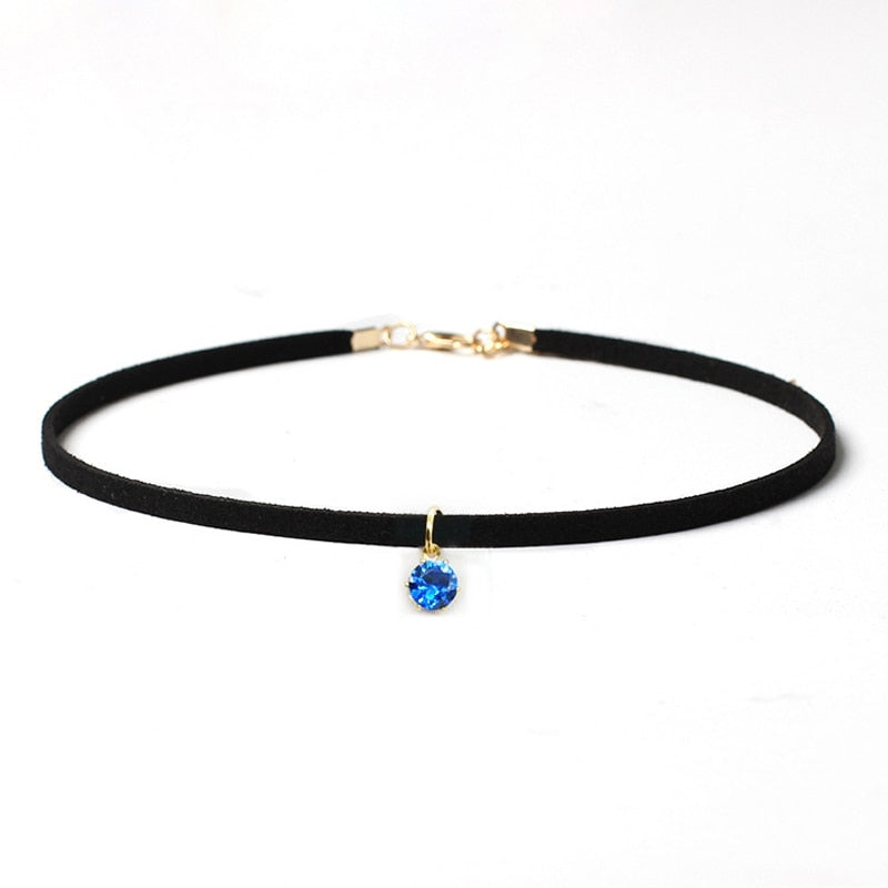 Poputton Rhinestone Chokers Necklaces for Women Jewelry Black Velvet Rope Chain Choker Necklace with Pendant Collier Femme