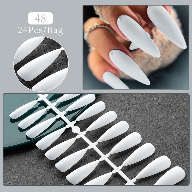 24pcs Sweet Summer Fake Nails Patches Pink Glitter Nude Press on Nails Women Wearable Nail Art Stickers Full Finished False Nail