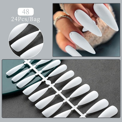 24pcs Sweet Summer Fake Nails Patches Pink Glitter Nude Press on Nails Women Wearable Nail Art Stickers Full Finished False Nail