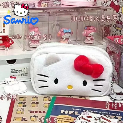 Hello Kitty Plush Storage Bag Sanrio Makeup Bag Pencil Case Cartoon Student Stationery Bag Girl Makeup Bag Birthday Gift