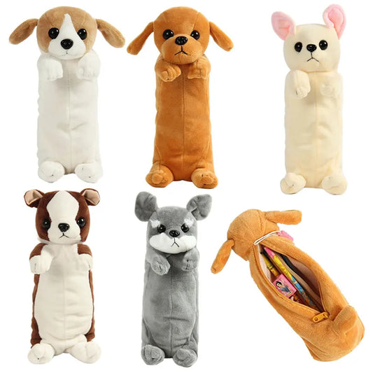 New Kawaii Novelty Simulation 5 Style Cute Dogs Pencil Case Soft Plush School Stationery Pen Bag Gift for Girl Boy Students