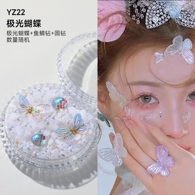 1Box Eyes Face Makeup Facial Decoration Patch Butterfly Diamond Pearl Adhesive Rhinestone Glitter Sequin DIY Nail Art Decoration