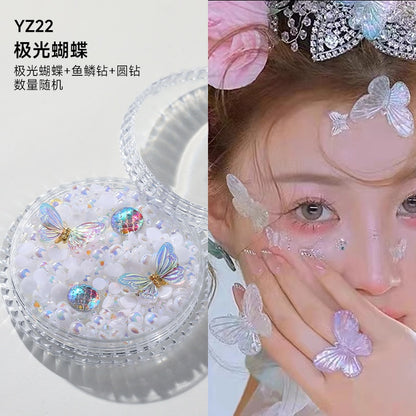 1Box Eyes Face Makeup Facial Decoration Patch Butterfly Diamond Pearl Adhesive Rhinestone Glitter Sequin DIY Nail Art Decoration