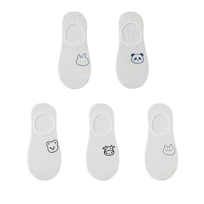 Women's cotton ankle socks, socks designed by rabbits, cows, hearts, warm and informal animals, 5 pairs of 10 pieces
