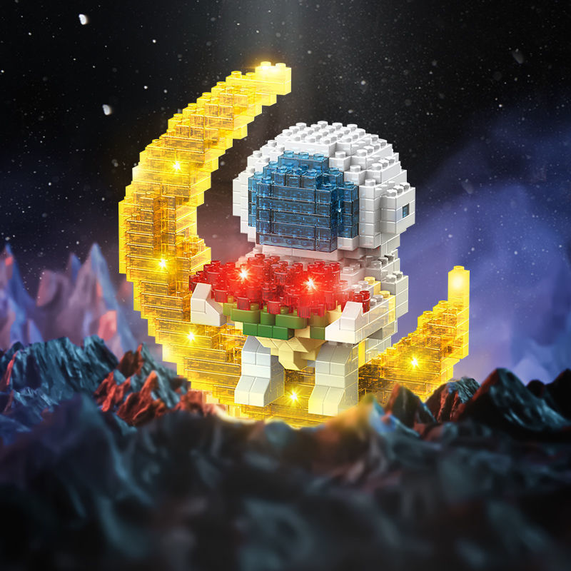 Micro Building Blocks Space Aerospace Series Glowing Astronaut Figure With Light DIY Bricks Set Toys For Children Christmas Gift