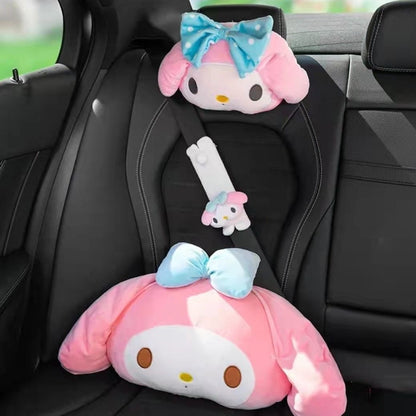 Cute Sanrio Kuromi My Melody Car Seat Pillow Plushie Pink Car Headrest Neck Pillow And Seat Belt Cartoon Stuffed Animal Plush Head Cushion Neck Support