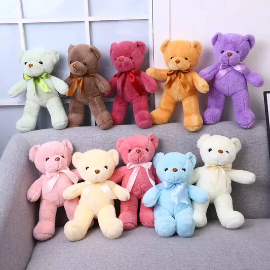 Pink Teddy Bear Plush Toys 10 Colors 30cm Colored Bear Stuffed Animal Plushies Soft Doll Ribbon Girls Wife Girlfriend Valentines Day Gift