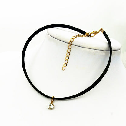 Poputton Rhinestone Chokers Necklaces for Women Jewelry Black Velvet Rope Chain Choker Necklace with Pendant Collier Femme