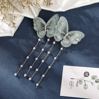 Butterfly Hairpins New Korean Yarn Elegant Metal Tassel Long Hair Clips For Women Hanfu Antique Party Hair Accessories