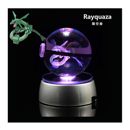 Pokemon Crystal Ball 3D Toys Snorlax Mewtwo Pikachu Figures Pokémon Engraving Model with LED Light Base Kids Gift Collectable