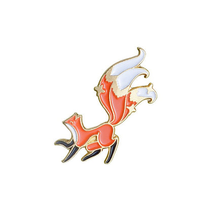 Little Fox Combination Metal Enamel Brooch Japanese Cartoon Cute Nine-tailed Fox Small Animal Badge Pin Jewelry Men Women Gifts