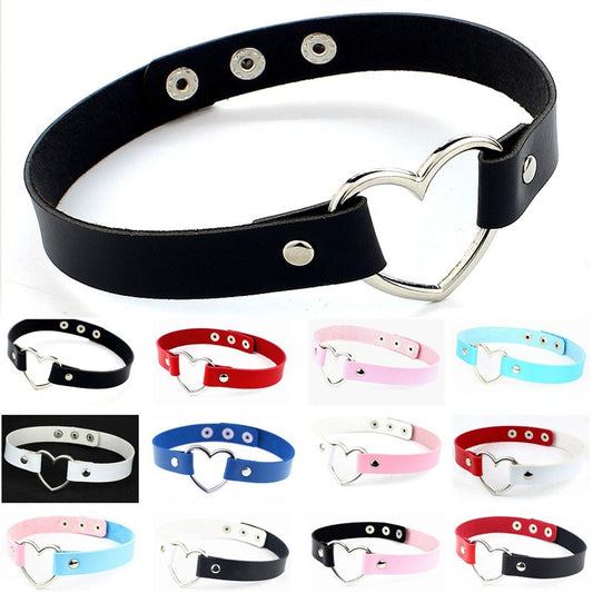 Fashion Pu Leather Choker Necklace Heart Buckle Collar Women Girls Punk Rock Party Jewlry Accessories Gift Gothic Black Necklace