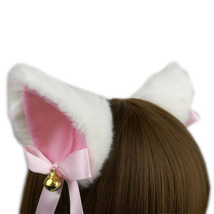 2pcs Cat Ears With Bell Hair Clip Fox Long Fur Hairpins Headwear Cosplay Anime Costume Halloween Party Gifts Hair Accessories