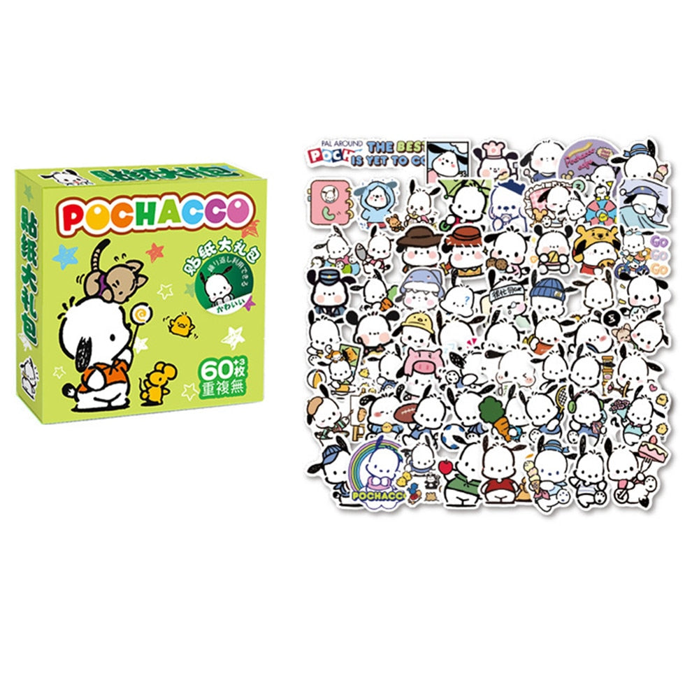 60Pcs Sanrio Hello Kitty Kuromi Cinnamoroll Pochacco Stickers for Kids Girls DIY Laptop Phone Diary Cute Cartoon Sanrio Sticker