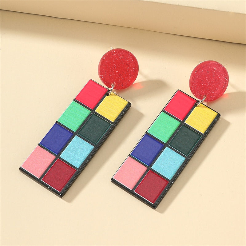 New Pattern Earring New Retro FlowerContrast Color Square Earrings Acrylic Simple Candy Color Earrings Pendientes Piercing
