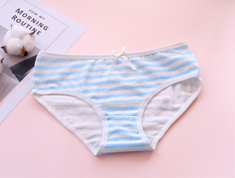 Free Size Japan Harajuku Kawaii Anime Stripes Underpants Cotton Panties Lingerie Pink Blue Bandage Underwear Lolita Girl