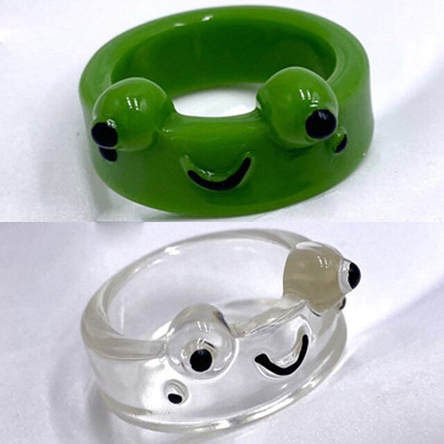 2Pc Cute Frog Rings Lover Polymer Clay Resin Acrylic Rings for Women Girls Couple Travel Ring Summer Fashion Animal Jewelry Gift
