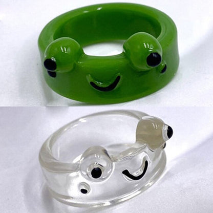 2Pc Cute Frog Rings Lover Polymer Clay Resin Acrylic Rings for Women Girls Couple Travel Ring Summer Fashion Animal Jewelry Gift