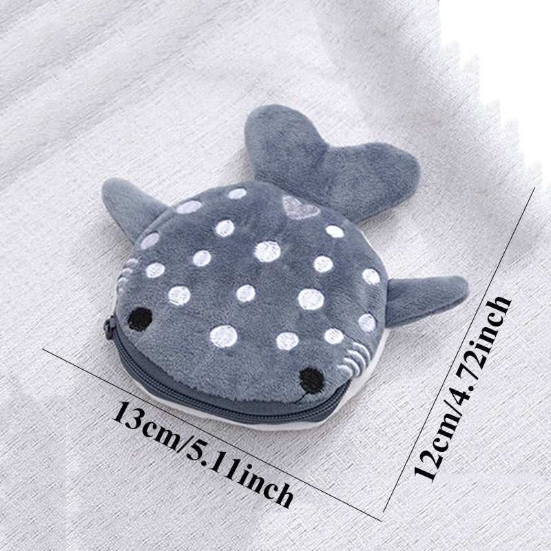 Kawaii Whale Shark Plush Makeup Bag Cute Kawaii Wallet Stuffed Animal Plushie Blue Small Coin Purse Zipper Womens Girls Change Key Credit Cards Earphone Pouch