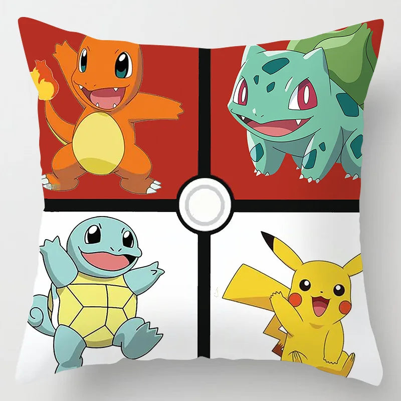 Pokemon Anime Cushion Cover 45x45cm Pikachu Video Game Decor Sofa Pillow Cover Charmander Psyduck Anime Figure Plush Cartoon Pillowcase