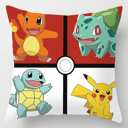 Pokemon Anime Cushion Cover 45x45cm Pikachu Video Game Decor Sofa Pillow Cover Charmander Psyduck Anime Figure Plush Cartoon Pillowcase