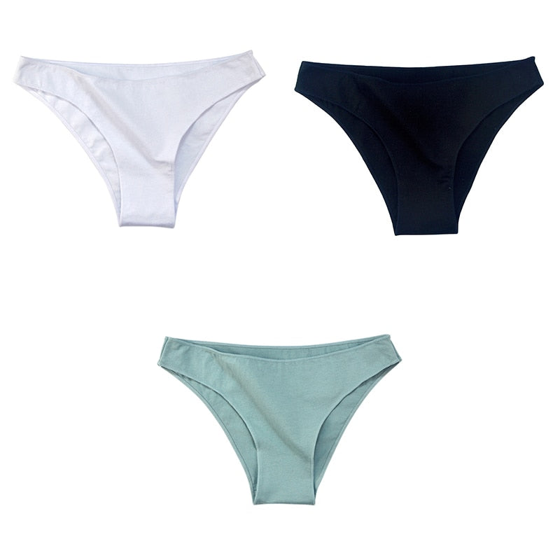 3Pcs/Set Women's Cotton Panties Female Underwear Solid Color Comfortable Briefs High Elasticity Underpants Size M-XXL