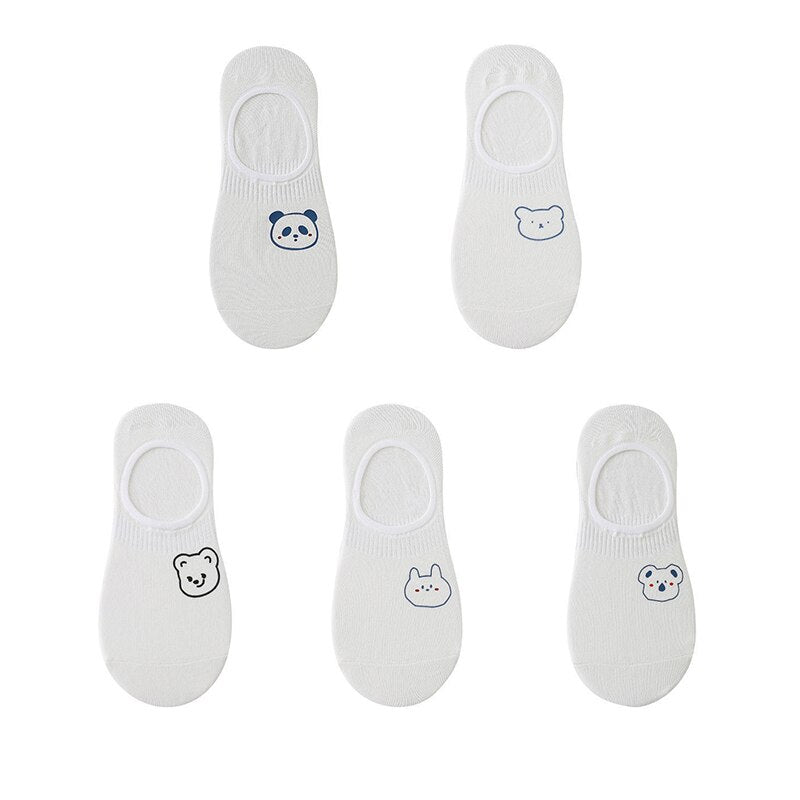 Women's cotton ankle socks, socks designed by rabbits, cows, hearts, warm and informal animals, 5 pairs of 10 pieces