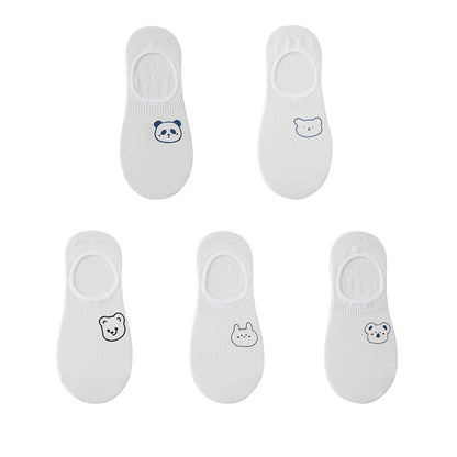 Women's cotton ankle socks, socks designed by rabbits, cows, hearts, warm and informal animals, 5 pairs of 10 pieces