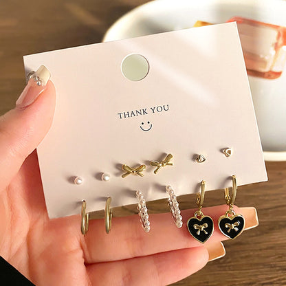 FNIO Korean Fashion Metal Love Heart Circle Drop Small Earrings for Women Trend Pendant Piercing Earrings Set Jewelry