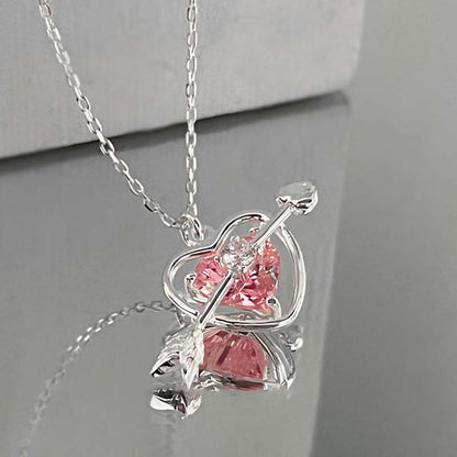 Fashion Pink Planet Heart Zircon Necklace Women Charm Aesthetic Clavicle Chain Necklace Valentines Day Gift Party Jewelry