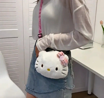 Sanrio Hello Kitty Shoulder Bag Handbags Cinnamoroll Kuromi mymelody Plush Backpack Earphone Storage Bag Girl Kids Rucksack gift