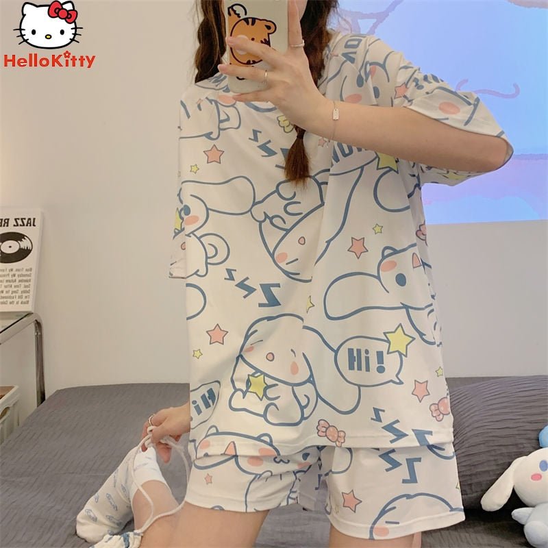 Cinnamoroll Kuromi Pajamas Sanrio Anime Kawaii Summer Simple Fashion Delicate Cute Casual Loose Comfortable Soft Girly Set