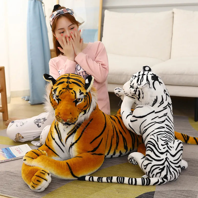 Kawaii 50-110CM Giant Life Size Tiger Plush Toy Soft Wild Animal Realistic White Brown Tiger Jaguar Doll Child Kid Birthday Gift