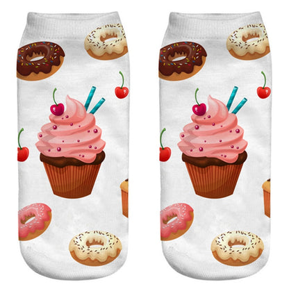 Women Funny Cute 3D Print Foods White Nutella Character Socks Unisex Happy Cartoon Donuts Biscuit Dessert Gift Sokken Dropship