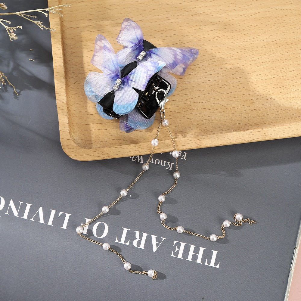 Butterfly Hairpins New Korean Yarn Elegant Metal Tassel Long Hair Clips For Women Hanfu Antique Party Hair Accessories