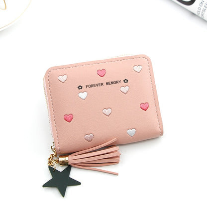 1PC Women Small Wallet Ladies Mini Tassel Wallet Cute Girl Short Zipper Lovely Pu Leather Coin Purse Female Hand Wallet Purse