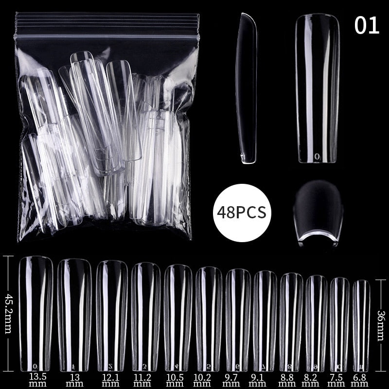 Press on Nails Coffin Nail Tips Clear Full Cover Fake Acrylic UV Gel Nails Extension System Oval Almond Sculpted False Nail Tips