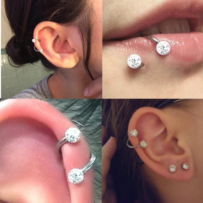 1PCS Stainless Steel Crystal Twist Helix Earring Cartilage Jewelry S Shape Labret Piercing Lip Ring Twist Tragus Earring Stud