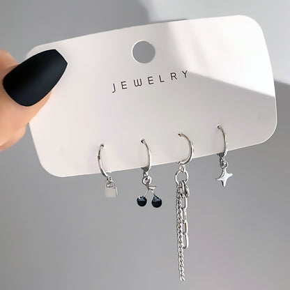 FNIO Korean Fashion Metal Love Heart Circle Drop Small Earrings for Women Trend Pendant Piercing Earrings Set Jewelry