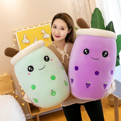 Real-life Bubble Tea Cup Plushes For Baby Cartoon Boba Plush Doll Giant Stuffed Fruit Toy Milk Tea Pillow Strawberry Knuffels