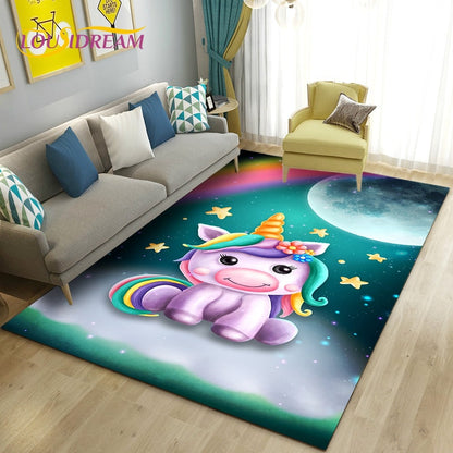 3D Cartoon Cute Unicorn Area Rug,Carpet Rug for Living Room Bedroom Sofa Doormat Kitchen Decoration,Kid Play Non-slip Floor Mat