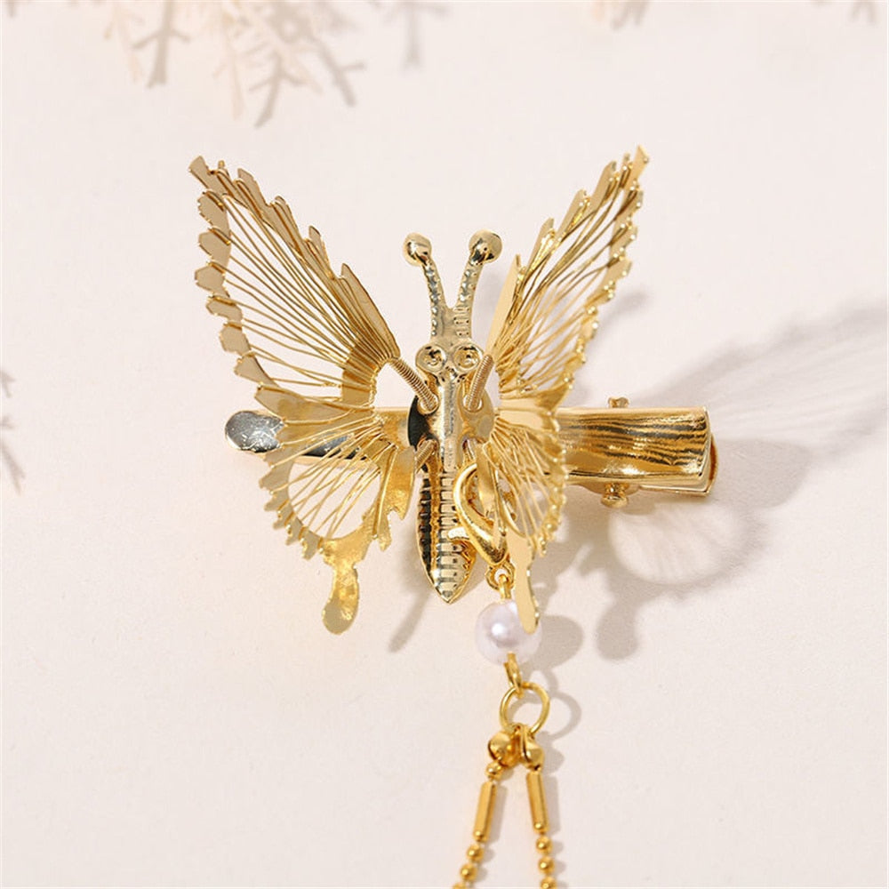 Elegant Tassel Butterfly Hairpin Female Antique Accessories Trembling Butterfly Side Clip Moving Butterfly Hairpin Headdress